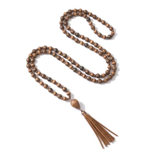 Long Tassel Necklaces for Women Boho Wooden Beaded Hippie Jewelry Gifts
