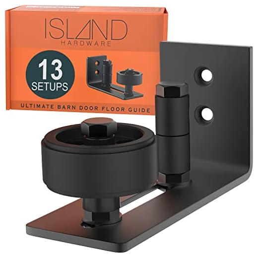 Island Hardware Barn Door Floor Guide Black - Adjustable Wall Mount Barn Door Stopper Stay Roller - Interior/Exterior Barn Door Track Hardware - Bottom Sliding Door Guide for Pocket Closet Barn Doors