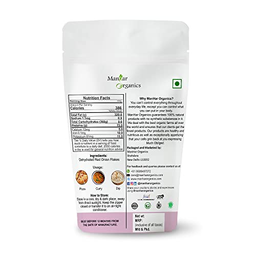 Image of ManHar Organics Dehydrated Red Onion Flakes 500g | Dried Onion Flakes (Sukha Pyaz) | Red Onion Slices for Soups, Sauces, Gravies, Seasoning Blends & Everyday Cooking
