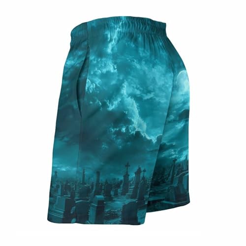 Halloween Cemetery Night Moon Mens Swim Trunks Quick Dry Board Shorts Beach Swimwear Bathing Suits4