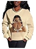 Verdusa Women's Hip Hop Outfits Graphic Oversized Sweatshirts Y2K Streetwear Pullover Tops Apricot Large