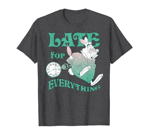 Image of Disney Alice In Wonderland Late For Everything T-Shirt, Men, Dark Heather Grey, Small