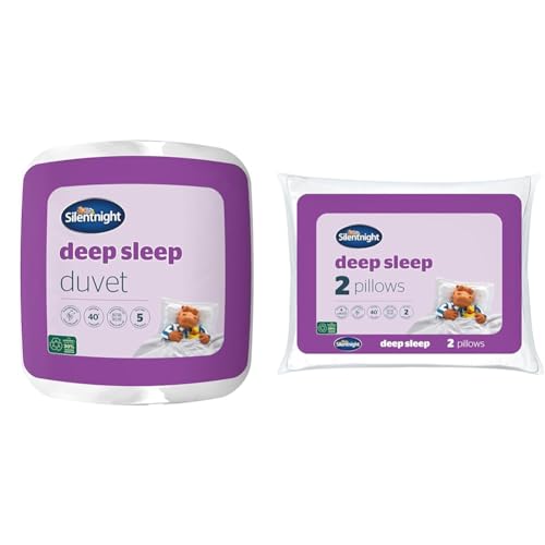 Silentnight Deep Sleep King Duvet 7.5 Tog – Mid-Lightweight Soft and Comfortable Quilt Duvet & Deep Sleep Pillows 2 Pack – Medium Support Comfortable Hollowfibre Bed