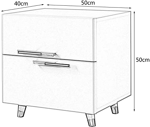 Table de chevet pour chambre avec 2 tiroirs de rangement et poignées dorées