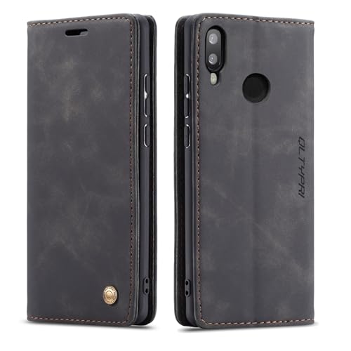 QLTYPRI Hülle für Huawei P20 Lite, Vintage Dünne Handyhülle mit Kartenfach Geldtasche Standfunktion PU Ledertasche TPU Bumper Flip Schutzhülle Kompatibel mit Huawei P20 Lite - Schwarz