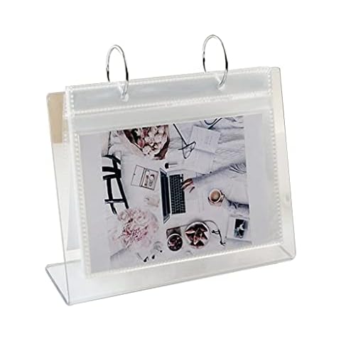 Zhichy Standing Photo Album, Tabletop Flip Photo Frame Photo Album 68 Pockets Desk Calendar Album Mini Poster Frame Acrylic Display Sign Holder Cover