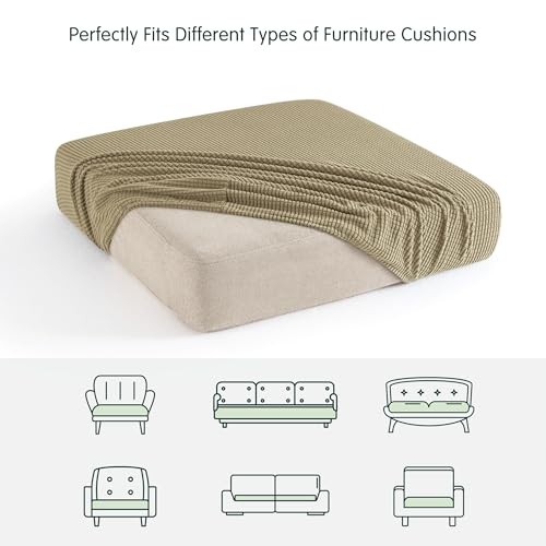 Image of CHUN YI Stretch Couch Cushion Cover Suitable for 3 Settee, Sofa Seat Slipcover with Spandex Jacquard Fabric(Large,Sand)
