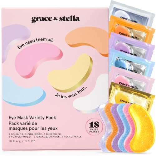 Image of grace & stella Under Eye Patches Variety Pack - With 6 Colors (18 Pairs) | 3 Pairs of Under Eye Masks Per Color - Vegan, Cruelty-Free, Derm-Tested Eye Patches for Women & Men - Bridesmaid Gifts