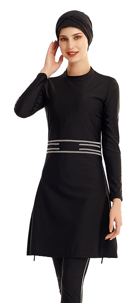 obaSeteck Muslim Swimsuits for Women, Full Coverage Islamic Burkini Modest Swimwear Long Sleeve Bathing Suit (N1, L, l)