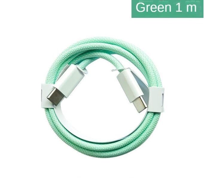 Image of Original USB-C to C Type Braided 1M Fast Charging Cable Compatible for iPhone 16 /16 Pro /Max /15 /15 Pro /Max /Samsung Galaxy S24 /S23 /S22 /S21 /iPad & More-White-Pack Of 1 Green