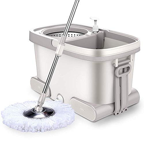 Dual-Drive Rotary Mopp und Eimer for den Heimgebrauch feine Faser Baumwolle Kopf, Edelstahl Rod, einfache Installation und Starke Belastbarkeit