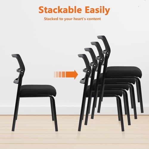 Image of CLATINA Stacking Armless Office Chair with Adjustable Backrest, Stackable Mesh Guest Reception Desk Chairs with Ergonomic Lumbar Support for Conference Waiting Room Lobby Side School, Black, 12 Pack
