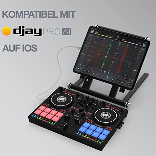 Reloop Ready - Kompakter 2-Deck-DJ-Controller für Serato DJ Lite (inklusive) & DJ Pro,16 große RGB-Pads, 9 Leistungsmodi inkl. neuer Scratch Bank, 2 FX-Units, Sitzt passgenau auf einem 13-Zoll-Laptop
