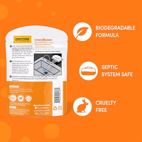 Image of Lemi Shine Garbage Disposal Cleaner and Deodorizer Powered By Citric Acid | Foam Cleaner For Kitchen Garbage Disposal with a Natural, Fresh Lemon Scent (2 Count)