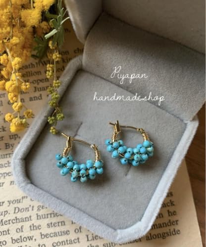 ターコイズビーズ フープピアス ターコイズ巻きフープピアス S | NATURALI JEWELRY(ナチュラリ