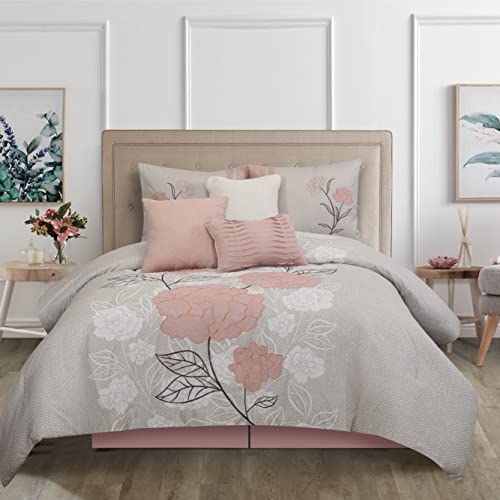 Stratford Park Wonderful 7 Piece Comforter Set, King Size, Blush, Modern Design, Matching Bedskirt, Pillows & Shams