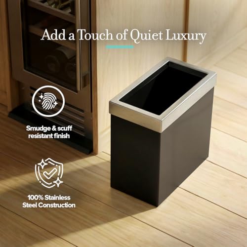 Image of Gatco Small Bathroom Trash Can with Lid, Rectangle 3 Gallon Stainless Steel Wastebasket, Under Sink, Matte Black and Satin Nickel, for Bathroom, Bedroom, Office (1918SN)