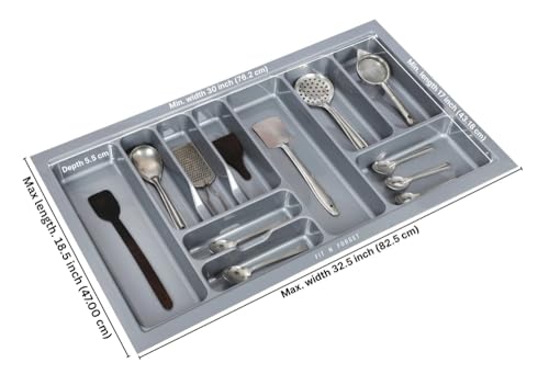 Image of Heavy PVC Cutlery Tray Organizer, Stylish Tray for Kitchen Basket, Gray, 32.5x18.5 Inch