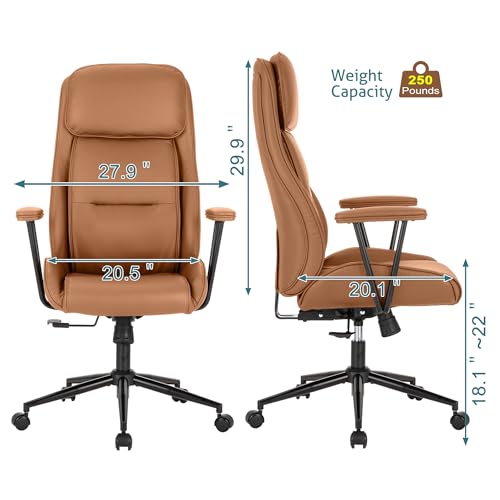 BOWTHY High Back Office Desk Chair,Ergonomic Reclining Office Chair,Modern Swivel Computer Chair,Conference Room Chairs,Brown Leather Chair with Lumbar Support,330lbs (Pure Brown)