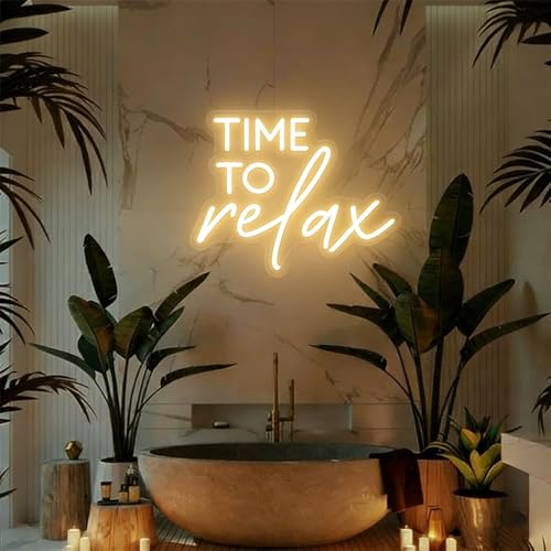 Image of Time To Relax Led Dimmable Neon Lights Sign for Home Bathroom Spa Beauty Cosmetic Salon Wall Decor,Spa Day Gifts for Women,Spa Products Aesthetic Center Salon Door Decorative Acessories