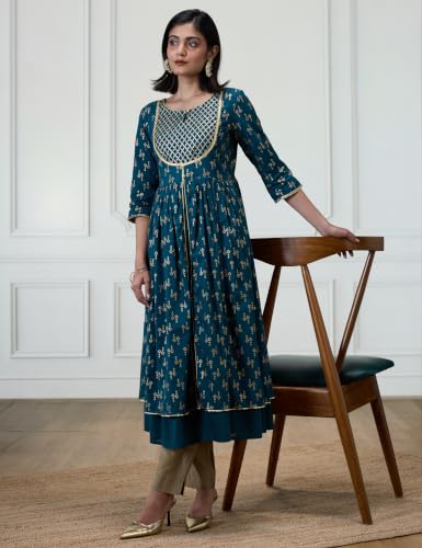 Image of Aurelia Women's Cotton Regular Fit Casual Kurta