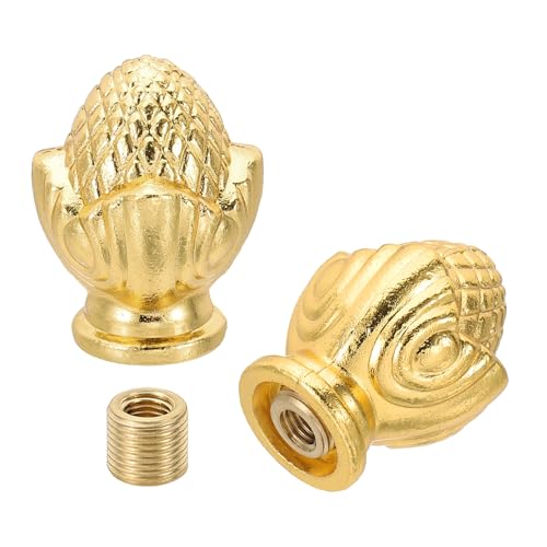 Image of PATIKIL 36 x 28mm Lamp Finials Caps Knob, 2 Set Solid Lamp Shade Top Decoration Screw Cap Nuts with Brass Reducing Adapter for Table Lamps Floor Lamps, Gold Tone