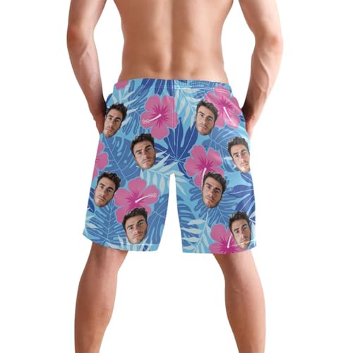 Personalized Photo Pink Flower Men's Swim Trunks for Surfing Birthday Nephew3