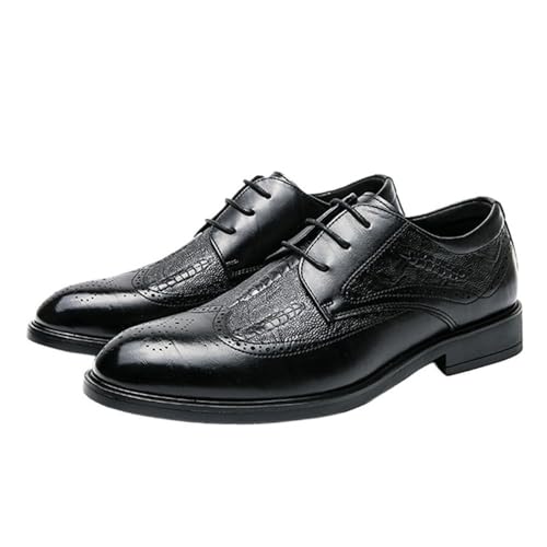 Men's Lace up Brogue Dress Shoes Pointed Toe Oxford Leather Stylish Business Formal Shoes for All Seasons