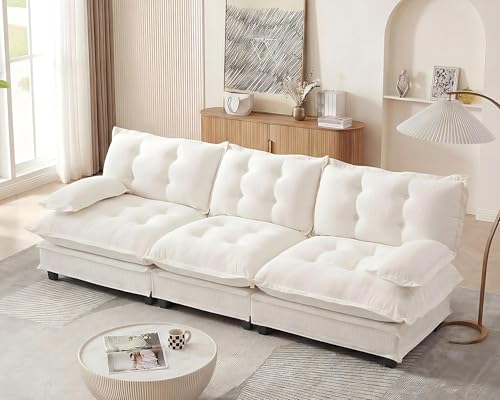 Image of 108 inch Sectional Sleeper Sofa, Modular Deep Seat Couches for Living Room Apartment, Flexible Module Combination Cloud Sofa with Spring Support, Easy Assembly, White