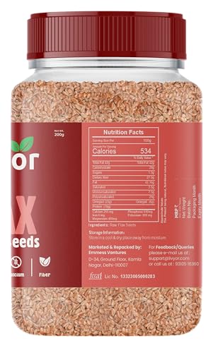 Image of Livyor Raw Flax Seeds - 200gm | Flax for eating | Alsi seeds | Rich in Protien and Dietary Fibre | Unroasted | Rich in Omega 3 and Iron | Pack of 1