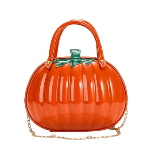 Womens Halloween Pumpkin Crossbody Bags Cute Funny Candy Purse Novelty 3D PU Leather Shoulder Bag with Chain (Orange)