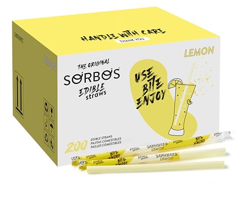 Sorbos - Pajitas comestibles con sabor a limón, sostenible, empaquetado individualmente, sin plástico, sin alérgenos, sin gluten, 100% biodegradables (paquete de 200)