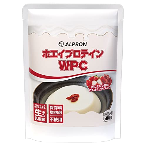ALPRON (アルプロン) ホエイプロテイン 杏仁ミルク風味 イチゴチップ入り 500g 生きた乳酸菌 配合 ぷろていん たんぱく質 美味しい WPC ホエイ プロテイン 国産 男性 女性 ダイエット