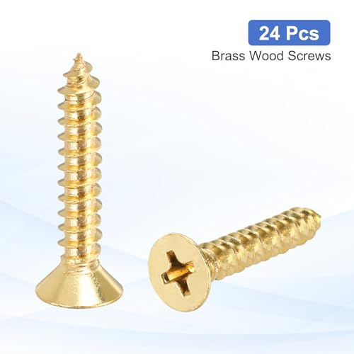 MECCANIXITY 24 Pzs Tornillos de Latón, M4 x 25 mm Tornillo Autorroscante de Cabeza Plana Phillips para Madera miniatura 3
