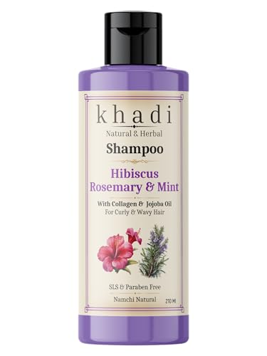 Image of Khadi Hibiscus Rosemary Mint Shampoo with Collagen & Jojoba Oil | Curly & Wavy Hair Care | Khadi Herbal Shampoo for Women & Men | Sulfate, SLS & Paraben Free 120 ml