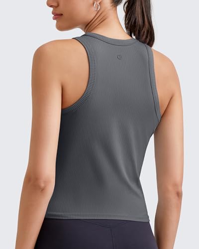 Image of G4Free Workout Tank Tops for Women Slim Fitted Racerback Ribbed Athletic Gym Yoga Tanks Summer Casual