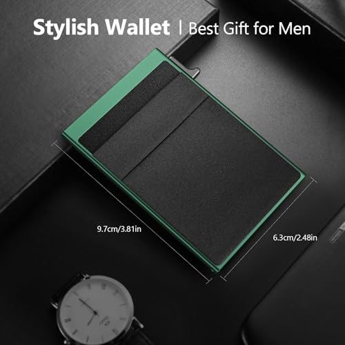 Image of Gifts for Men, Pop Up Minimalist Wallet for Men RFID Blocking Slim Credit Card Holder Front Pocket EDC Mens Wallet (Green)