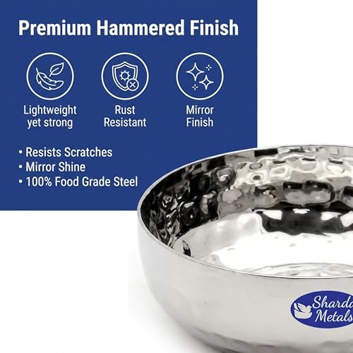 Image of Sharda Metals Hammered Stainless Steel Side Plates | Mathar Plates for Rice Snacks Poha Halwa Dessert Breakfast | Durable Small Serving Plate for Kitchen & Dining Essentials, 4.5 Inch - Set of 6