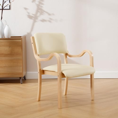 Ya-Home ダイニングチェア 木製 肘付き 介護椅子 PUレザー 介護チェア 高齢者 スタッキング 椅子 チェア (ベージュ) [2]