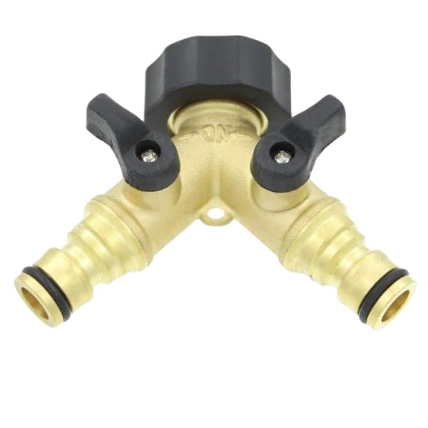 Dunnet Tools 2 Way Brass Tap Connector – Dual Outlet Garden Hose Splitter with Individual On/Off Valves, Heavy Duty 3/4” Tap Adaptor for Outdoor Garden & Kitchen Use