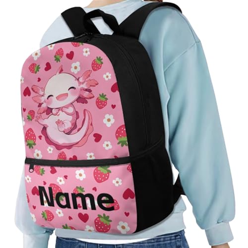 OGYPET Kids Backpack Girls Personalized with Lunch Box Cute Axolotl School Backpack Lightweight Large Pencil Case and Water Bottle Holder for School Gifts, Strawberry3