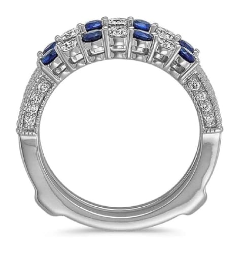 Generic 2Ct Round Cut Created Blue Sapphire & Diamond Vintage Enhancer Wrap Engagement Wedding Ring For Womens 925 Sterling Silver, White3