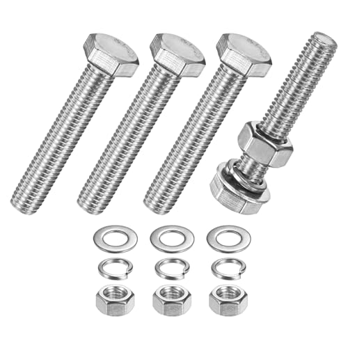 M METERXITY 4-Pack Hex Head Screw Bolt with Nuts Flat &amp; Lock Washers M10x60mm Stainless Steel Bolts and Nuts Kit Fully Threaded Metric Bolt Assortment for Equipment/Machinery