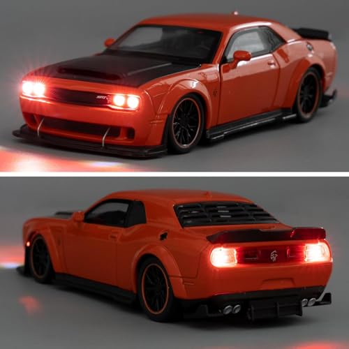 Image of FEXXA Hellcat 1:32 Scale Dodge Challenger Die-Cast Metal Toy Model Car for Kids - Pull Back Mechanism, Birthday Gift for 3+ Year Old Boys (Hellcat Orange)