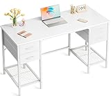 Huuger 47 Inch White Desk with 4 Drawers, Vanity Desk with Mesh Shelf, Study Table with Large Storage, Computer Desk for Home Office, Bedroom, Work from Home