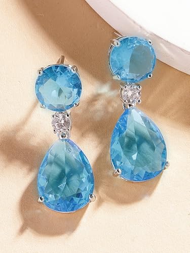 Image of Karatcart Silver Tone Green American Diamond Drop Earrings for Women