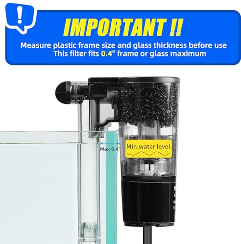 Image of AQUANEAT Aquarium Hang on HOB Power Filter 3 Gallon Rimless Small Fish Tank Filter 65GPH (Up to 3Gal)