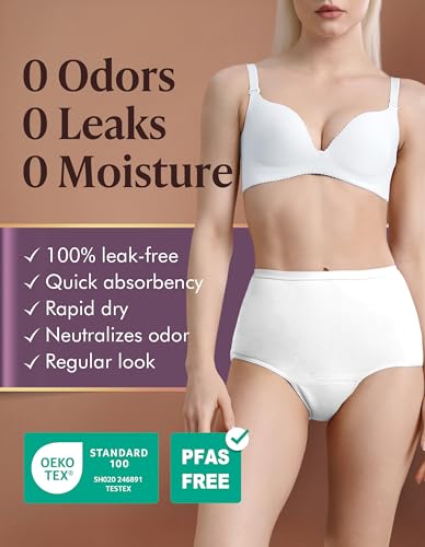 Image of AIRCUTE Washable Absorbency Urinary Incontinence Underwear for Women High Waist Leak Proof Panties for Bladder Leakage 60ML, 3 Pack (3X-Large, Black-Beige-White)