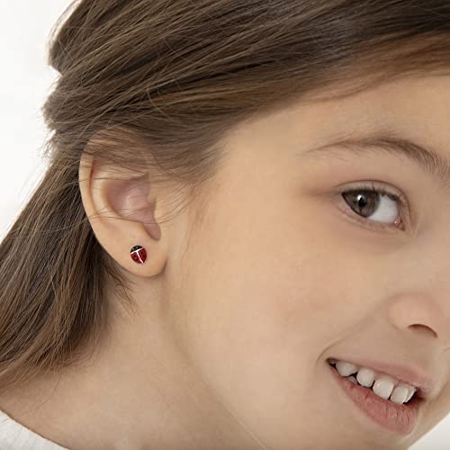 925 Sterling Silver Children's 7mm Enamel Red Ladybug Screw Back Locking Earrings, Excellent for Toddlers & Young Girls- Laby Bug Lover Kids2