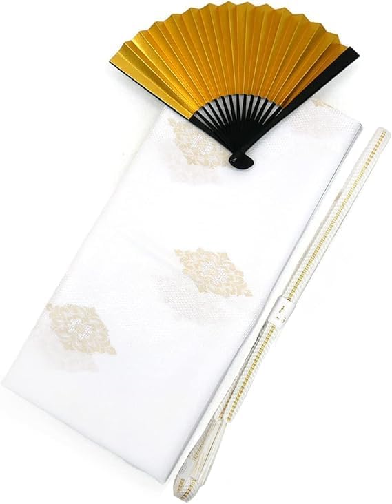 [京都うさぎ堂] 留袖用 帯締め帯揚げセット 汕頭刺繍 扇子付 箱入り 正絹 丹後ちりめん 白 金 婚礼 礼装 set-c